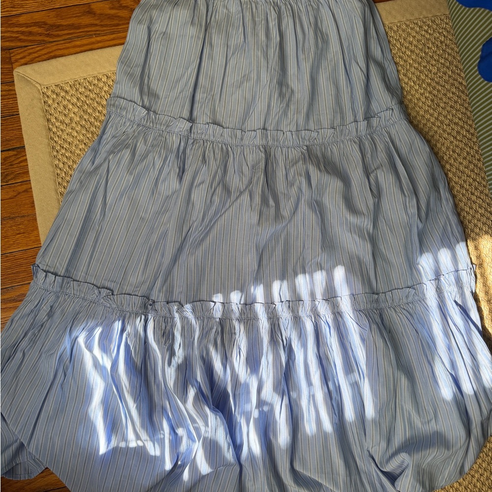 Tuckernuck Light Blue and White Striped Tiered Maxi Skirt